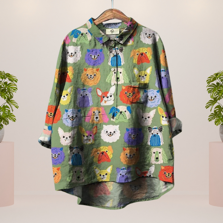 Frida Trendy og moderne bluse med kunstprint