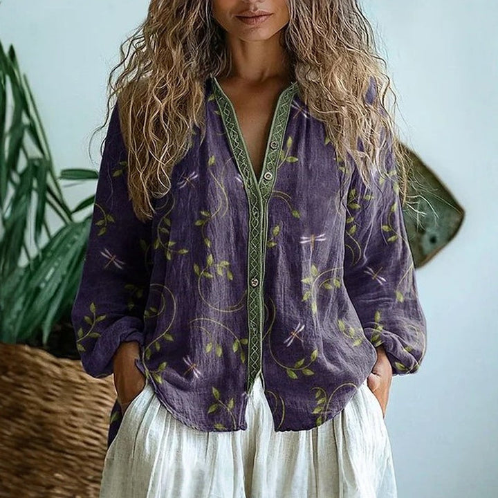 Ambre Vintage Bluse Med Bladprint