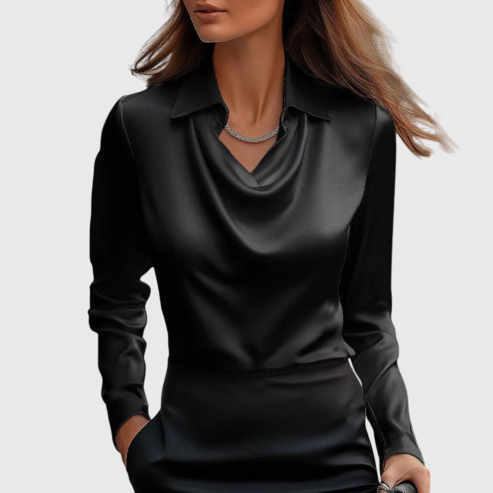 Sylvie Bluse med luksuriøs glans og plissering ved halsen