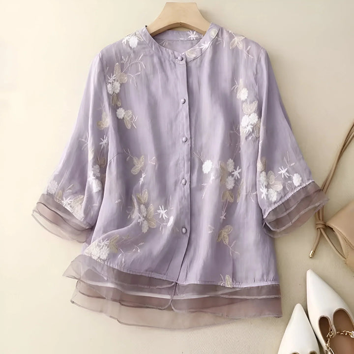 Mila Bomuldstop med broderede blomster