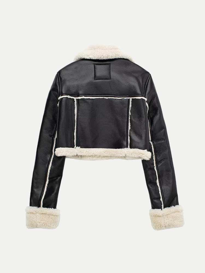 Victoria | Dame Kort Læderjakke med Shearling Krave