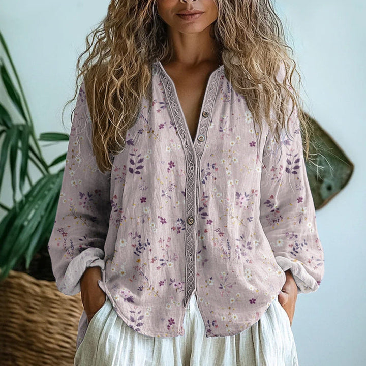 Ambre Vintage Bluse Med Bladprint