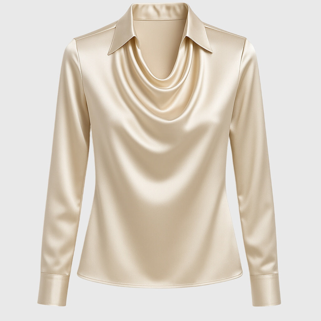 Sylvie Bluse med luksuriøs glans og plissering ved halsen
